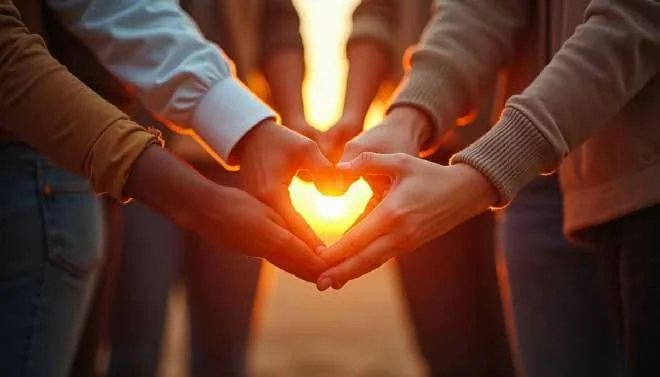 Hands forming a glowing heart