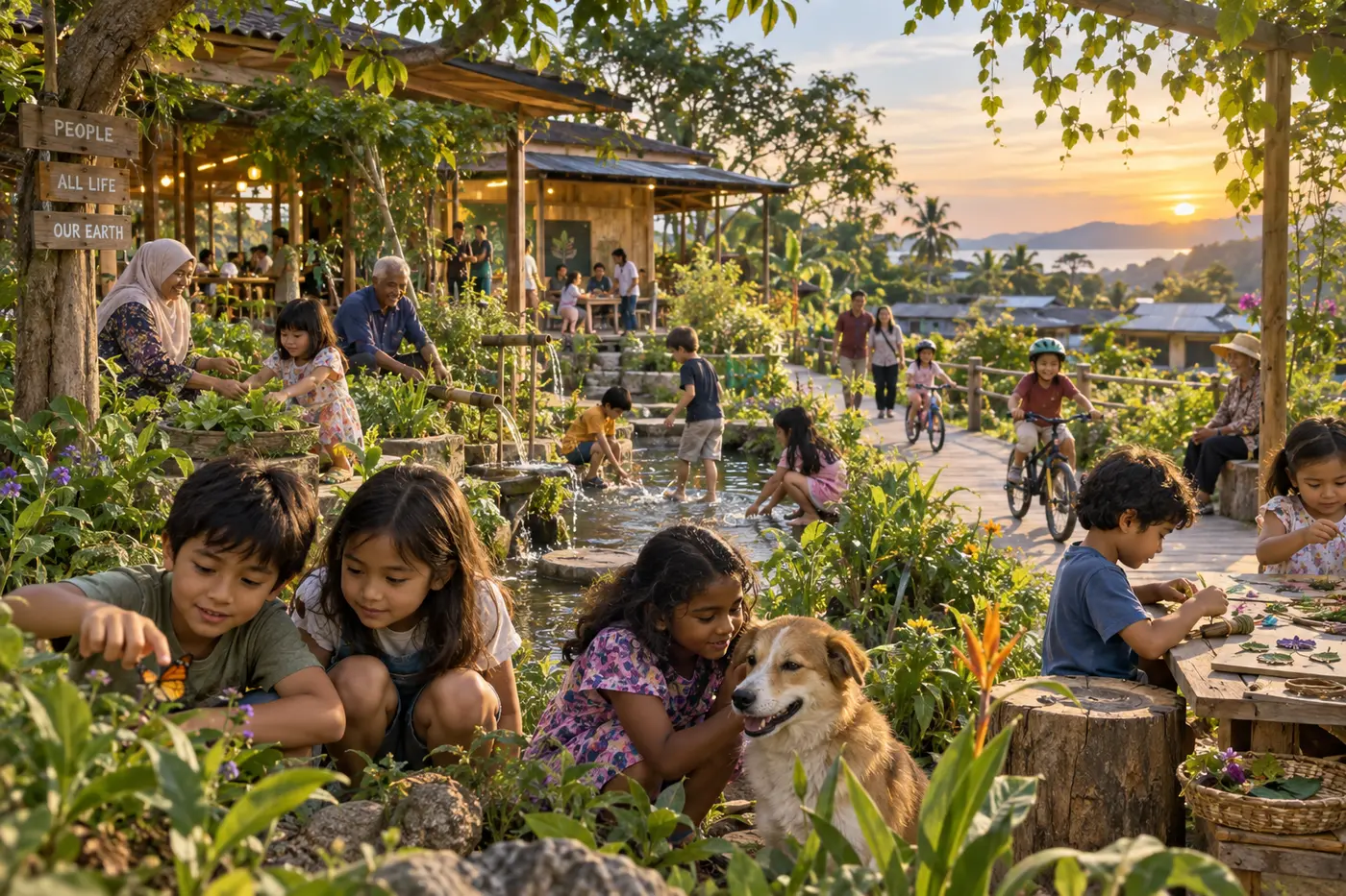 Children learning outdoors together